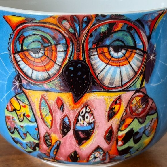 Allen Designs Groovy Owl Mug Fine China Large 16 oz Coffee Cup Blue Colorful - Picture 6 of 9